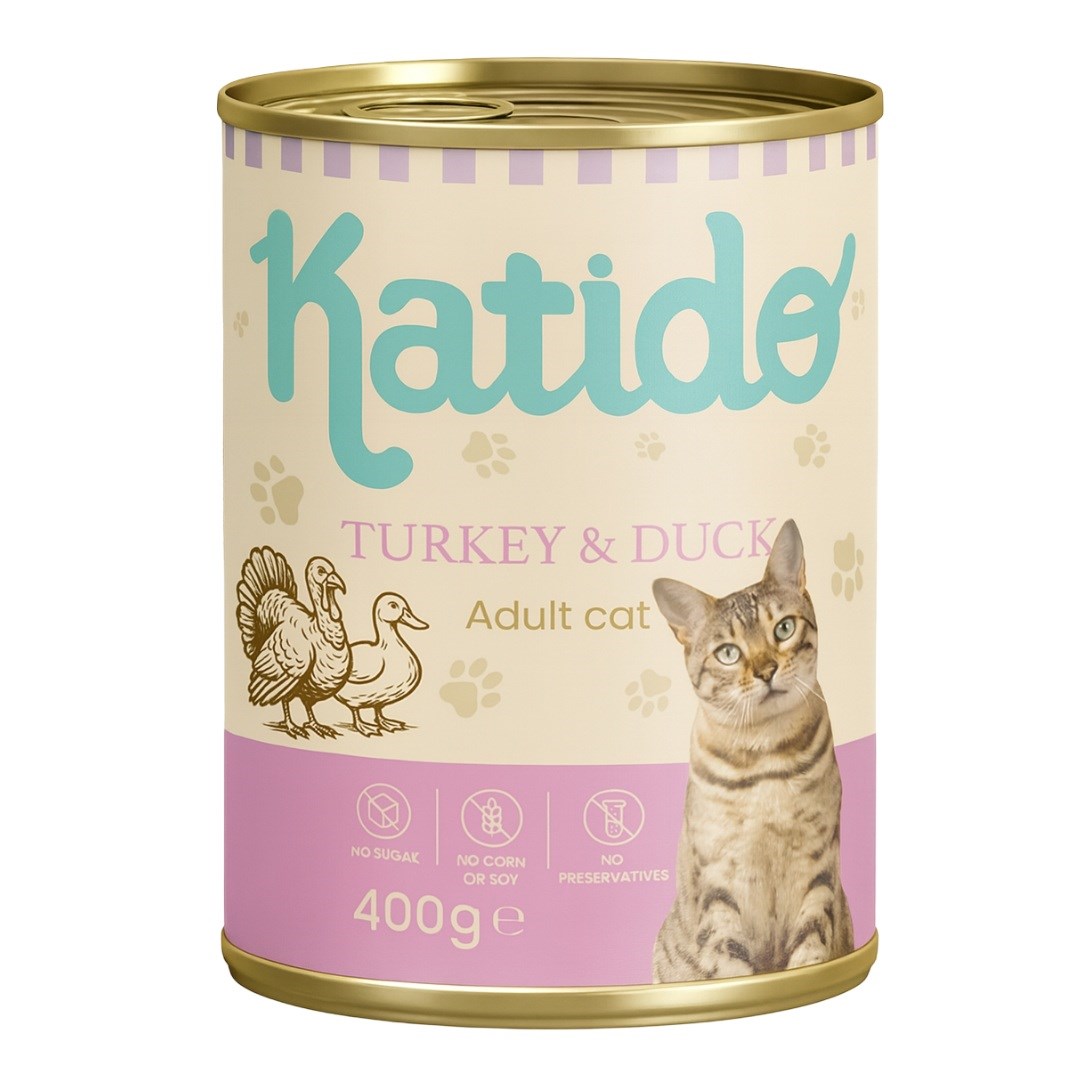 KATIDO Hrana za mačke, puran z račjo, 400g