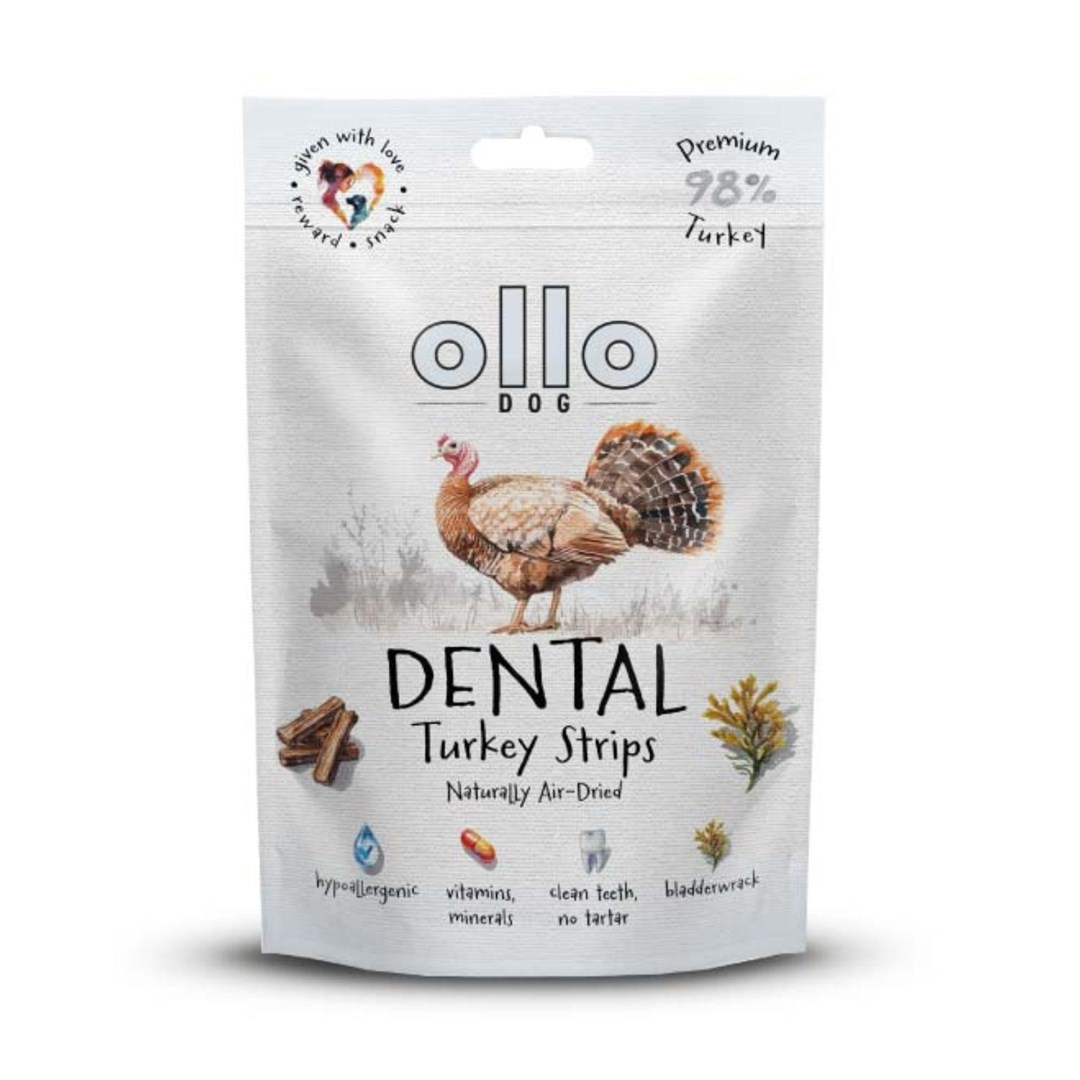 OLLO Air Dried Dental Turkey Strips – pasja poslastica, 80g