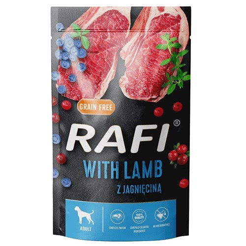 DNT DOLINA NOTECI Rafi - jagnjetina, borovnica, brusnica - mokra hrana za pse - 500g