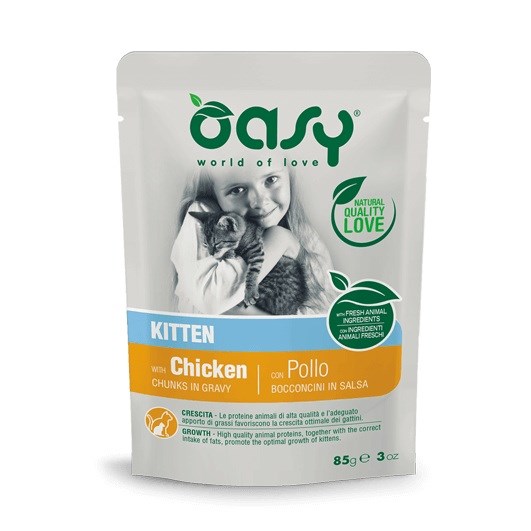 OASY mokra hrana za mačke Kitten z piščancem v omaki, 85g