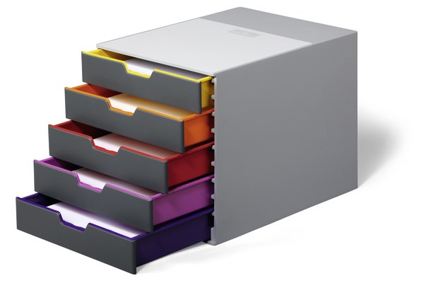 Durable VARICOLOR 5 plastični, večbarvni organizator, C4, 5 predalov