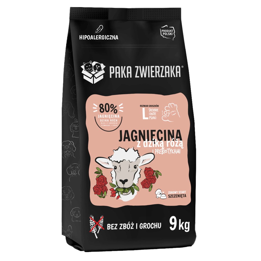 PAKA ZWIERZAKA Puppy Jagnjetina z pasjo rožo - suha hrana za pse 9kg