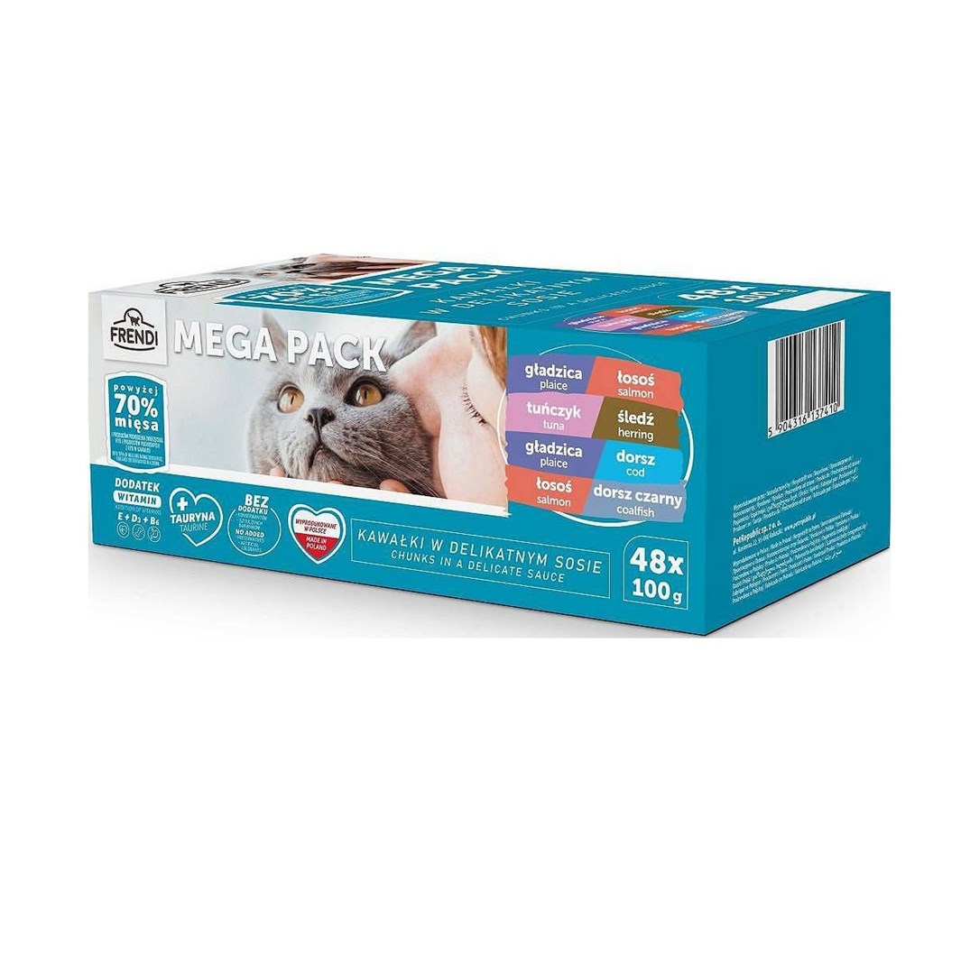 Vlažna hrana za mačke FRENDI z ribami v omaki, 48x100g