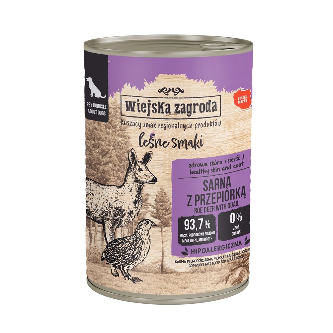 WIEJSKA ZAGRODA Pasja jelen z prepelico - mokra hrana za pse - 400g