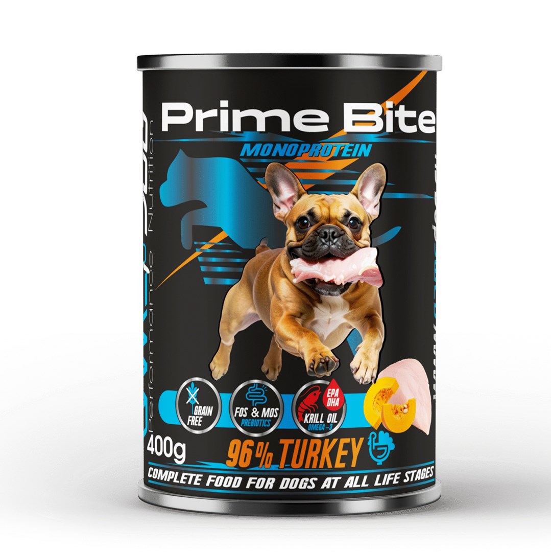 PRIME BITE Monoproteinska puranja s bučo - Mokra hrana za pse - 400 g
