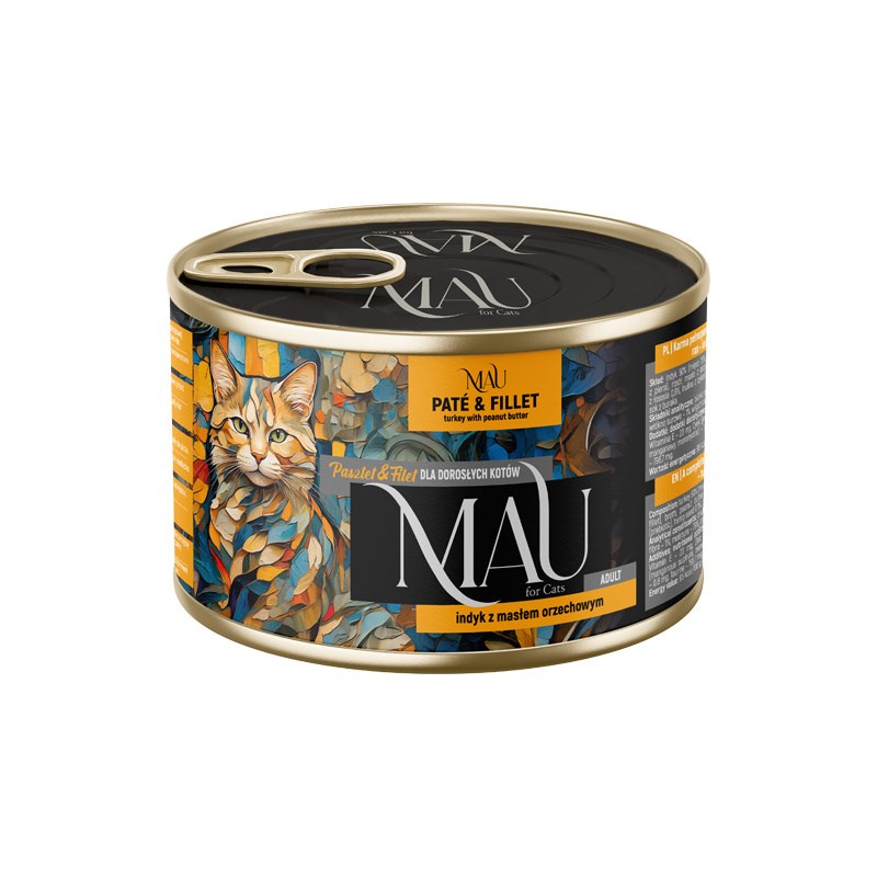 DNT MAU Mokra hrana za mačke - puretina s maslacem od kikirikija, 185g