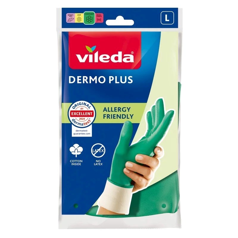 Vileda Dermo Plus L rokavice, Zelena, Nitril, Bombaž