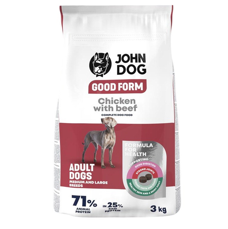 JOHN DOG Good Form piščanec z govedino - suha hrana za pse 3kg