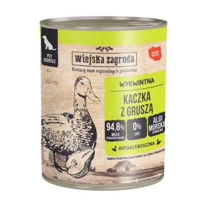 WIEJSKA ZAGRODA Mokra hrana za pse, račje meso z hruško, 800g