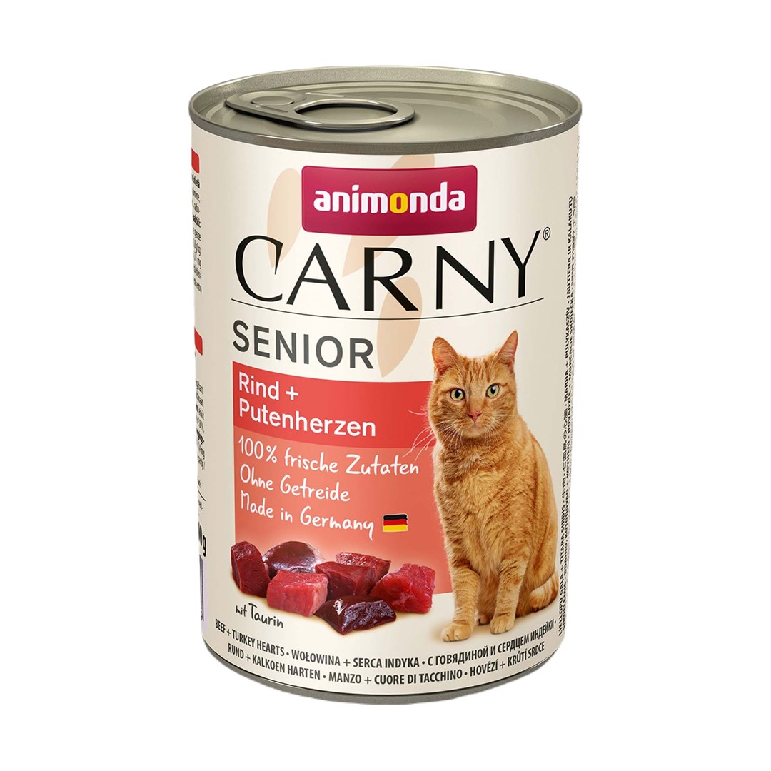 ANIMONDA Carny Senior govedina in puranji srčki, mokra hrana za mačke, 400g