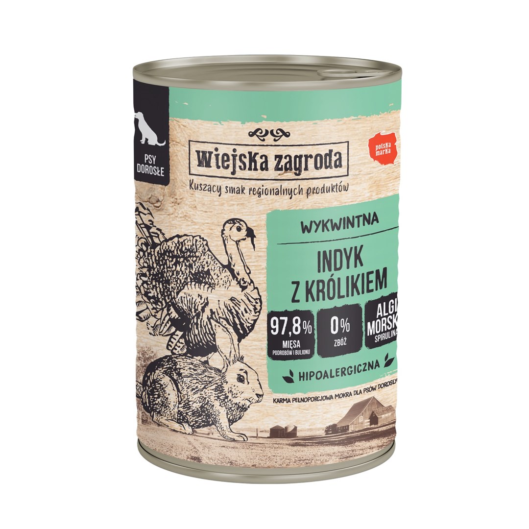 WIEJSKA ZAGRODA mokra hrana za pse, puran z zajcem, 400g