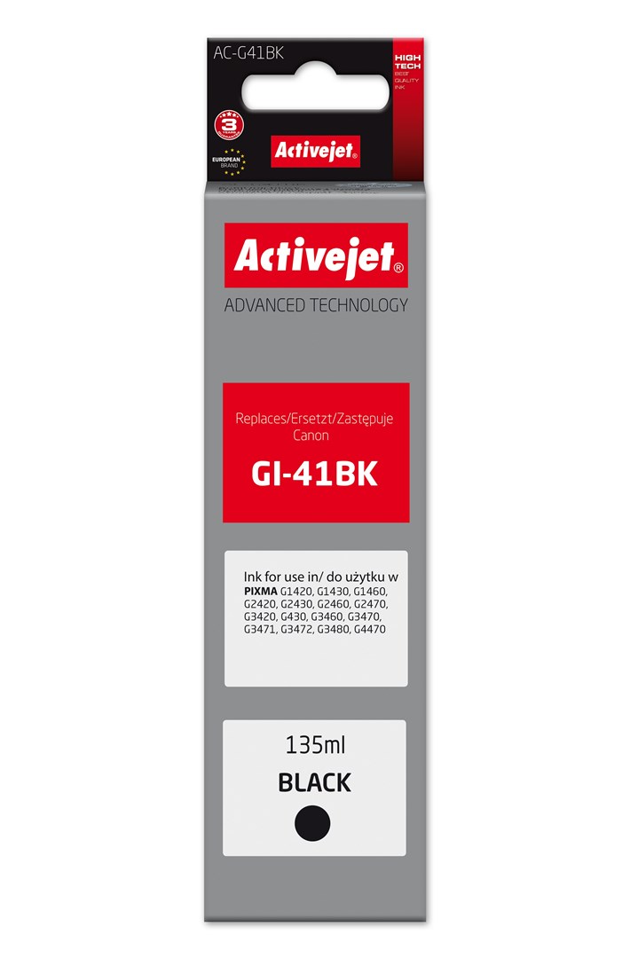 Nadomestna črnila Activejet AC-G41Bk (za Canon GI-41BK, Supreme, 135 ml)