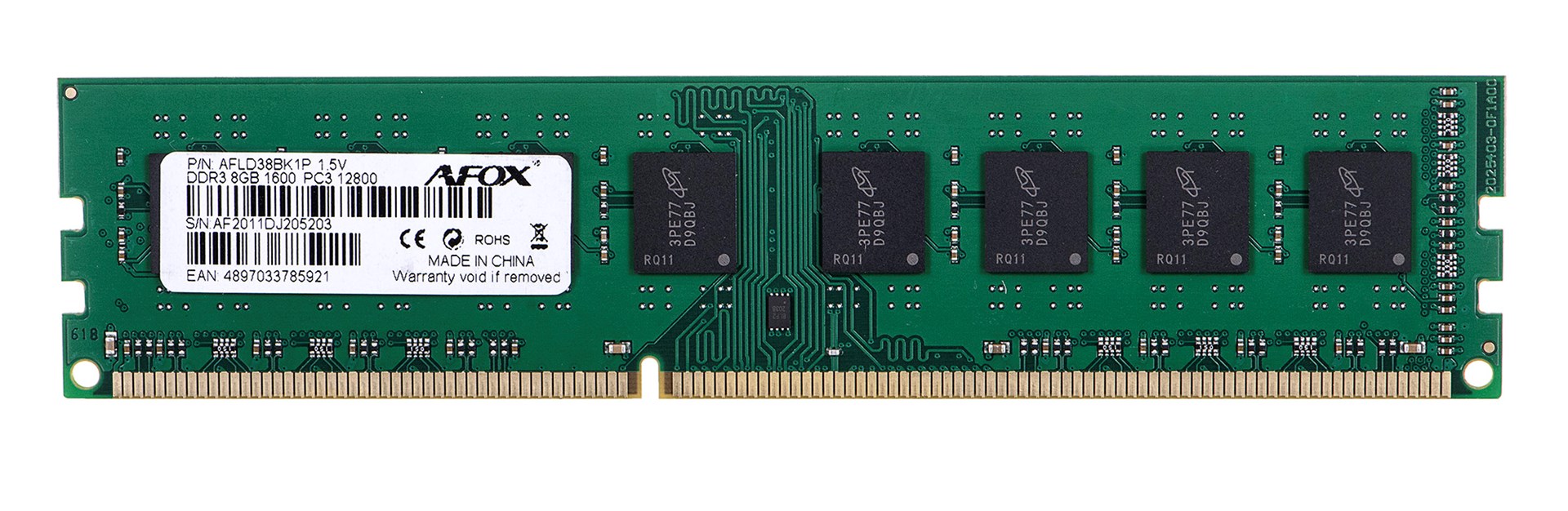 AFOX DDR3 8G 1600 MHz UDIMM pomnilniški modul, 8 GB