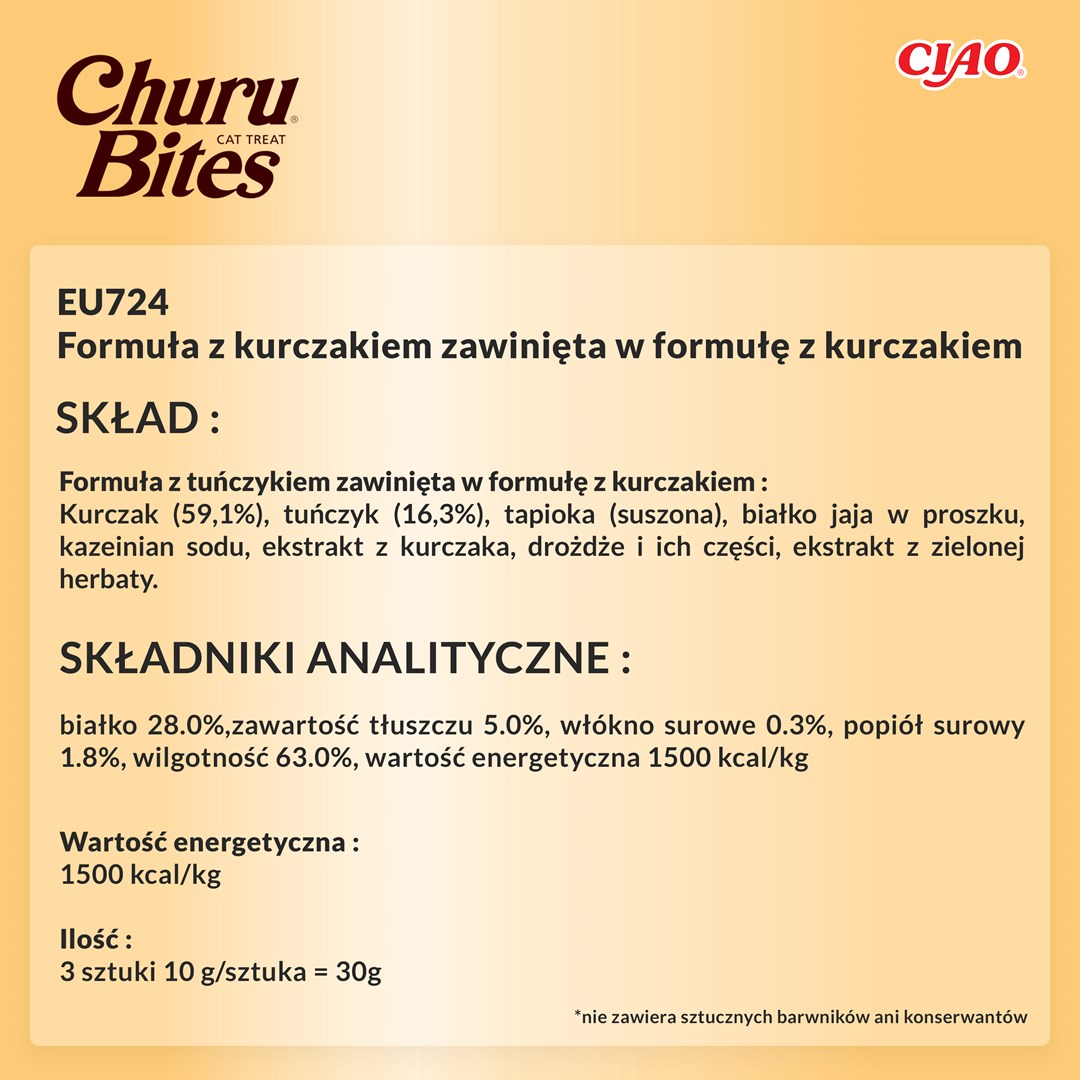 INABA Churu Bites piščančji prigrizki za mačke, 3x10 g