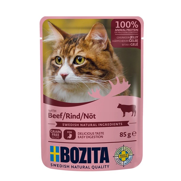 BOZITA mokra hrana za mačke, govedina v želeju, 85g