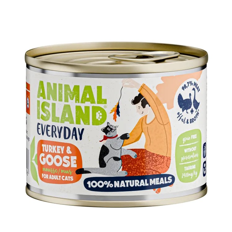 Mokre hrana za mačke ANIMAL ISLAND, puran in gos, 200g