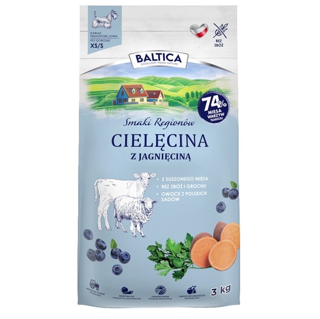 BALTICA Smaki regionów - suha pasja hrana za majhne pse (puran, jagnjetina), 3 kg
