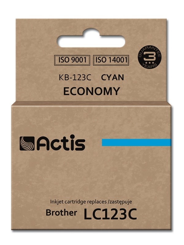 Actis KB-123C tiskalniška kartuša (nadomestna za Brother LC123C/LC121C); cian; 10 ml