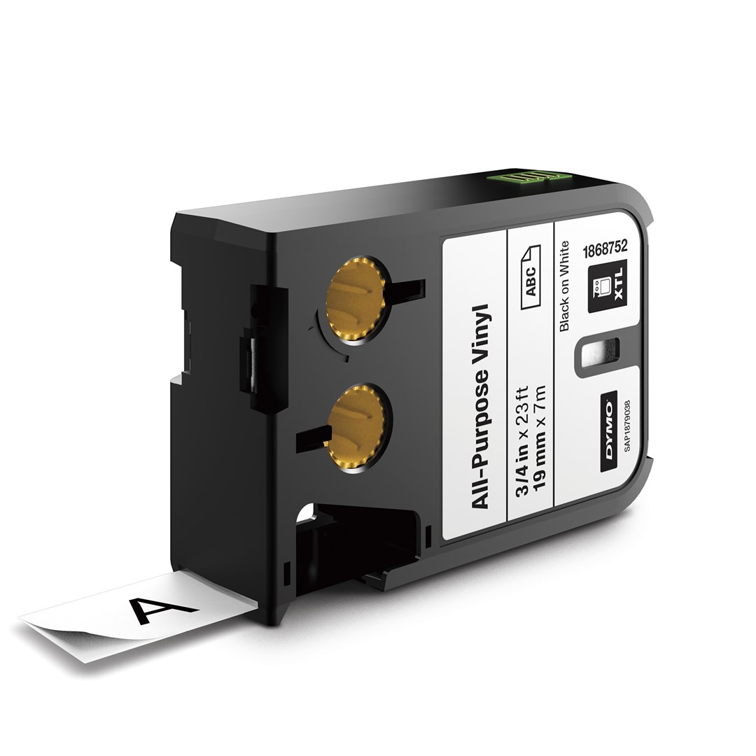DYMO XTL univerzalne vinilne nalepke, 19 mm, črne na beli