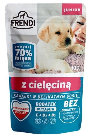 FRENDI Junior Pieces v nežni omaki z govedino - Mokra hrana za pse - 100 g