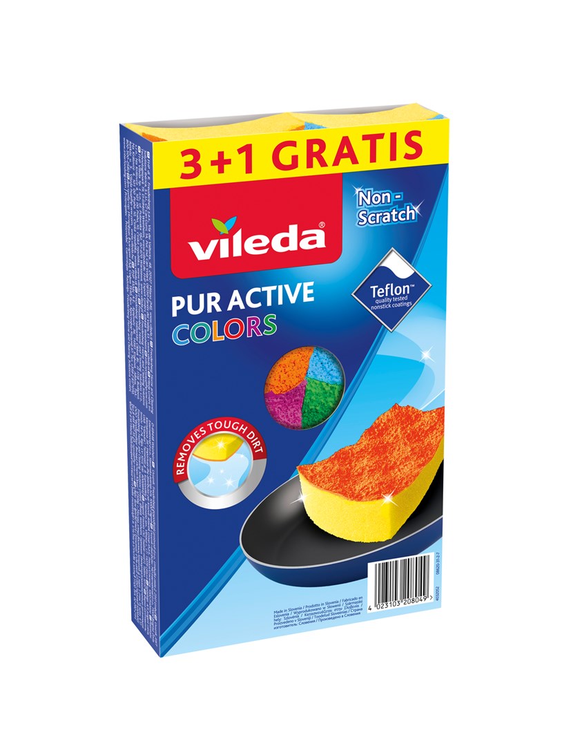 Gobica Vileda Pur Active Colors, 4 kosi, modra, roza, oranžna