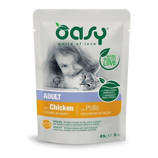 OASY Chunks in gravy Piščanec – mokra hrana za mačke, 85g
