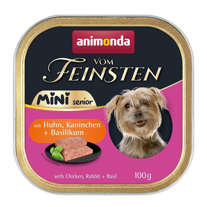 ANIMONDA Vom Feinsten Senior Piščanec z zajcem in baziliko – mokra pasja hrana – 100g