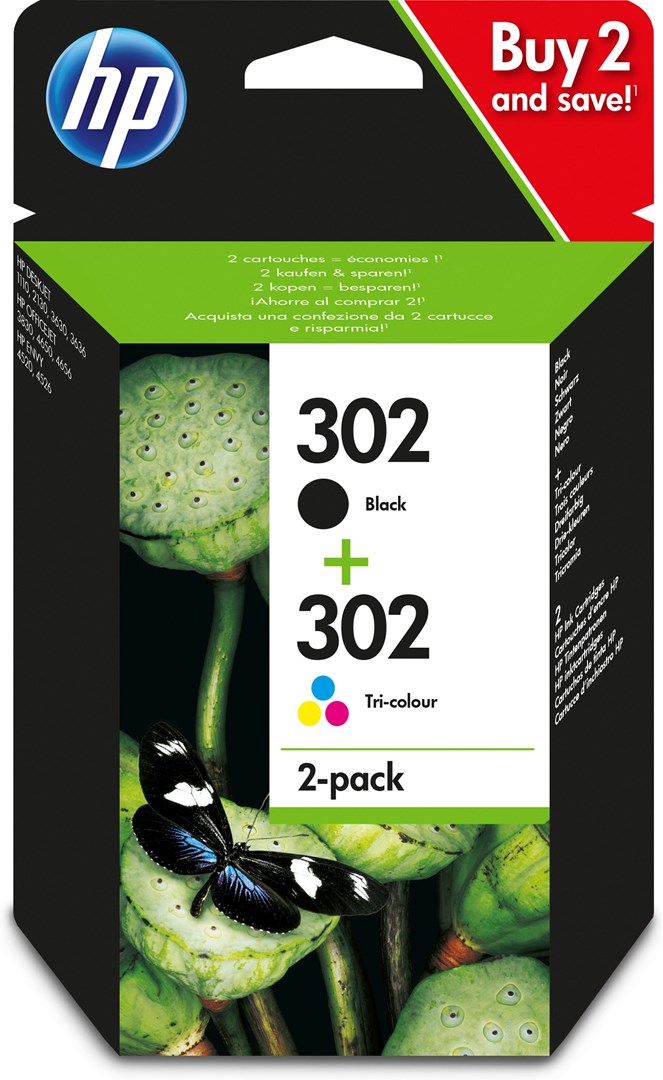 HP 302 XL 2-paket črnilo Original, črna/tri-barvni