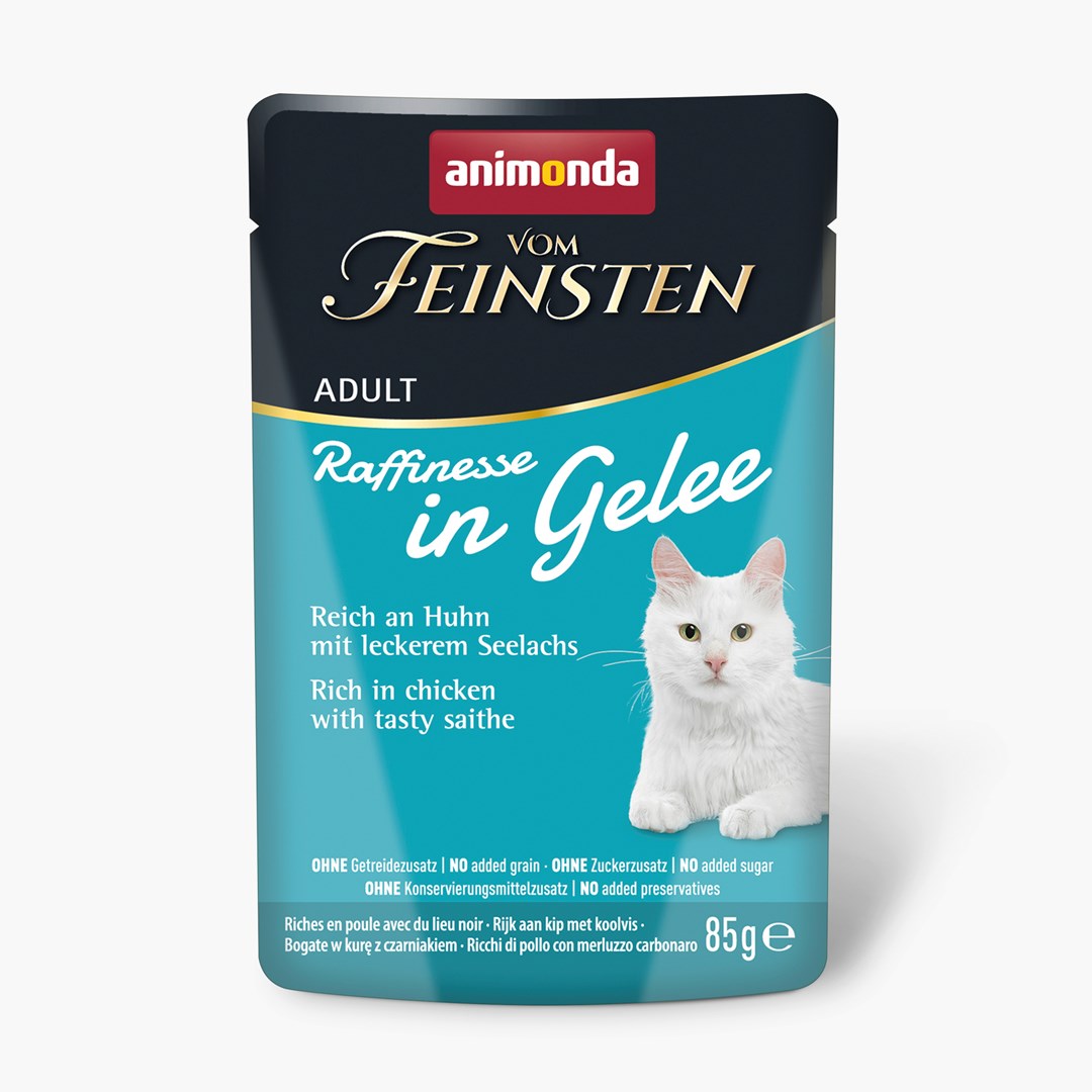Vlažna hrana za mačke ANIMONDA Vom Feinsten Raffinesse in Jelly - piščanec s črnim polakom, 85g