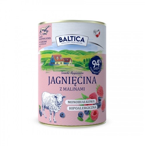 Pasja hrana BALTICA Smaki regionów - jagnjetina z malinami, 400g
