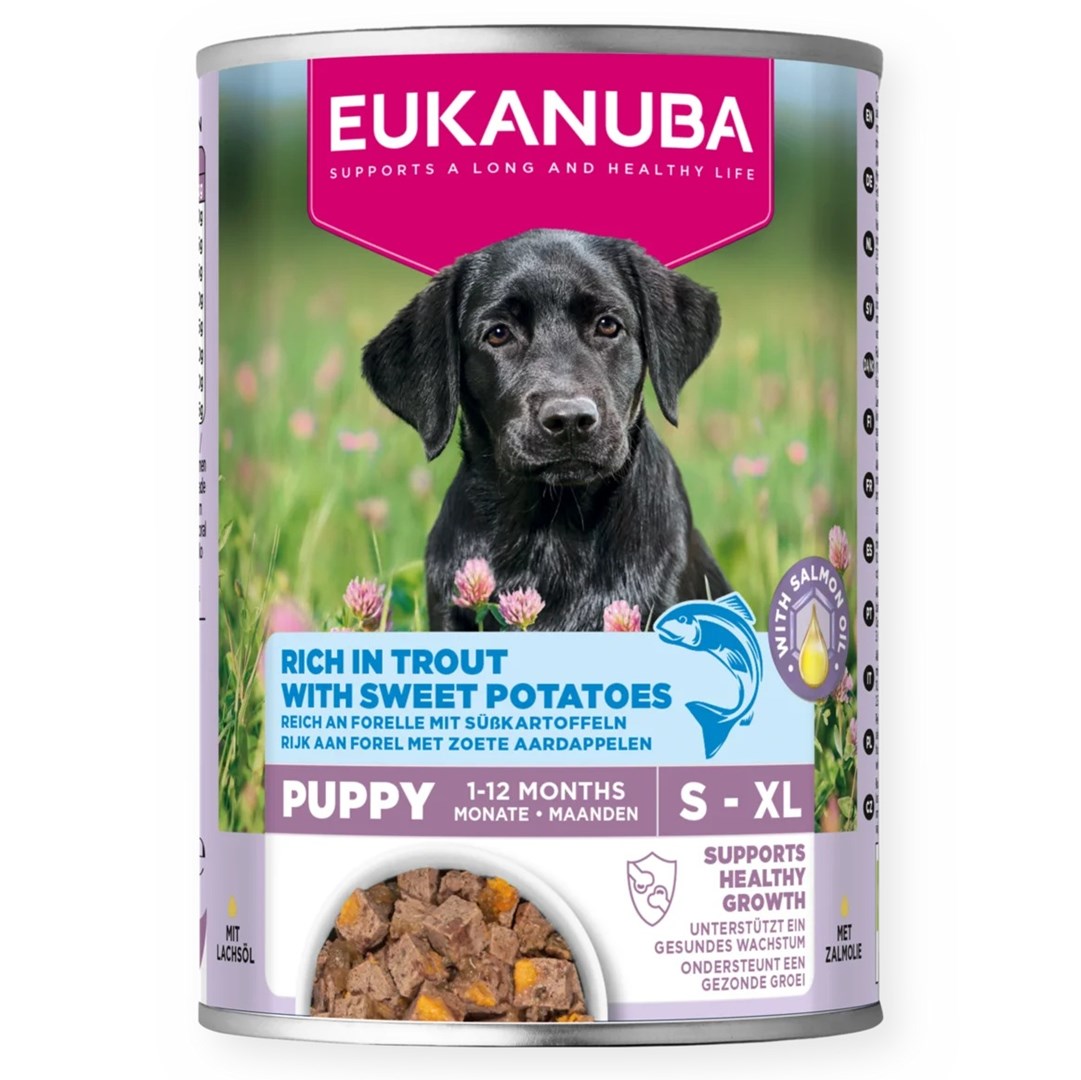 EUKANUBA Life Care Puppy s postrvjo in sladkim krompirjem, mokra hrana za pse, 400g