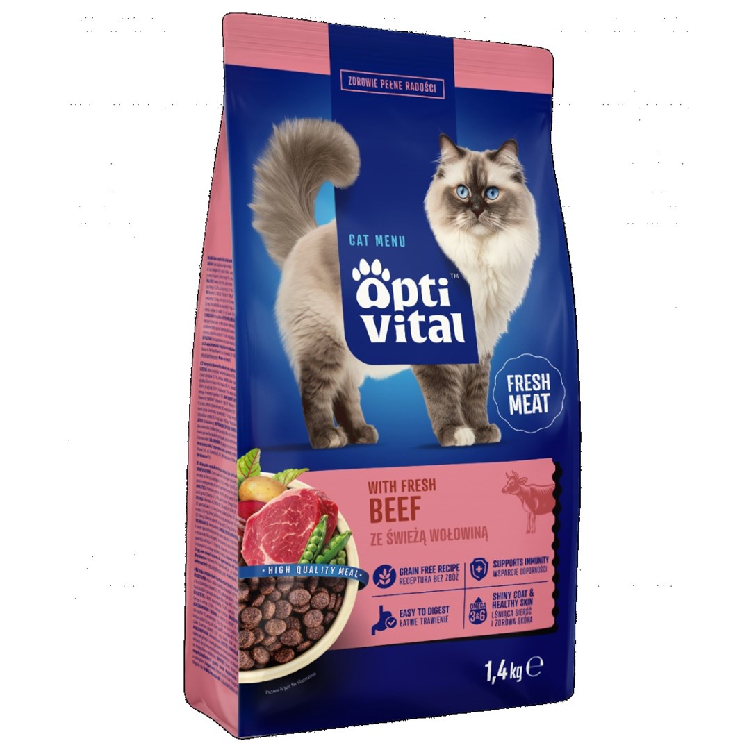 OPTIVITAL suha hrana za mačke z govedino - 1,4 kg