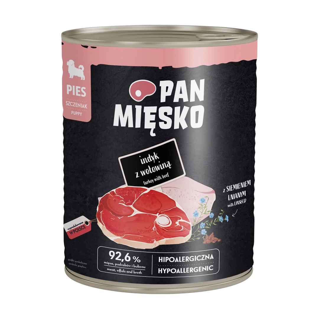 PAN MIĘSKO Puppy Puretina s govedinom - mokra hrana za pse - 800g