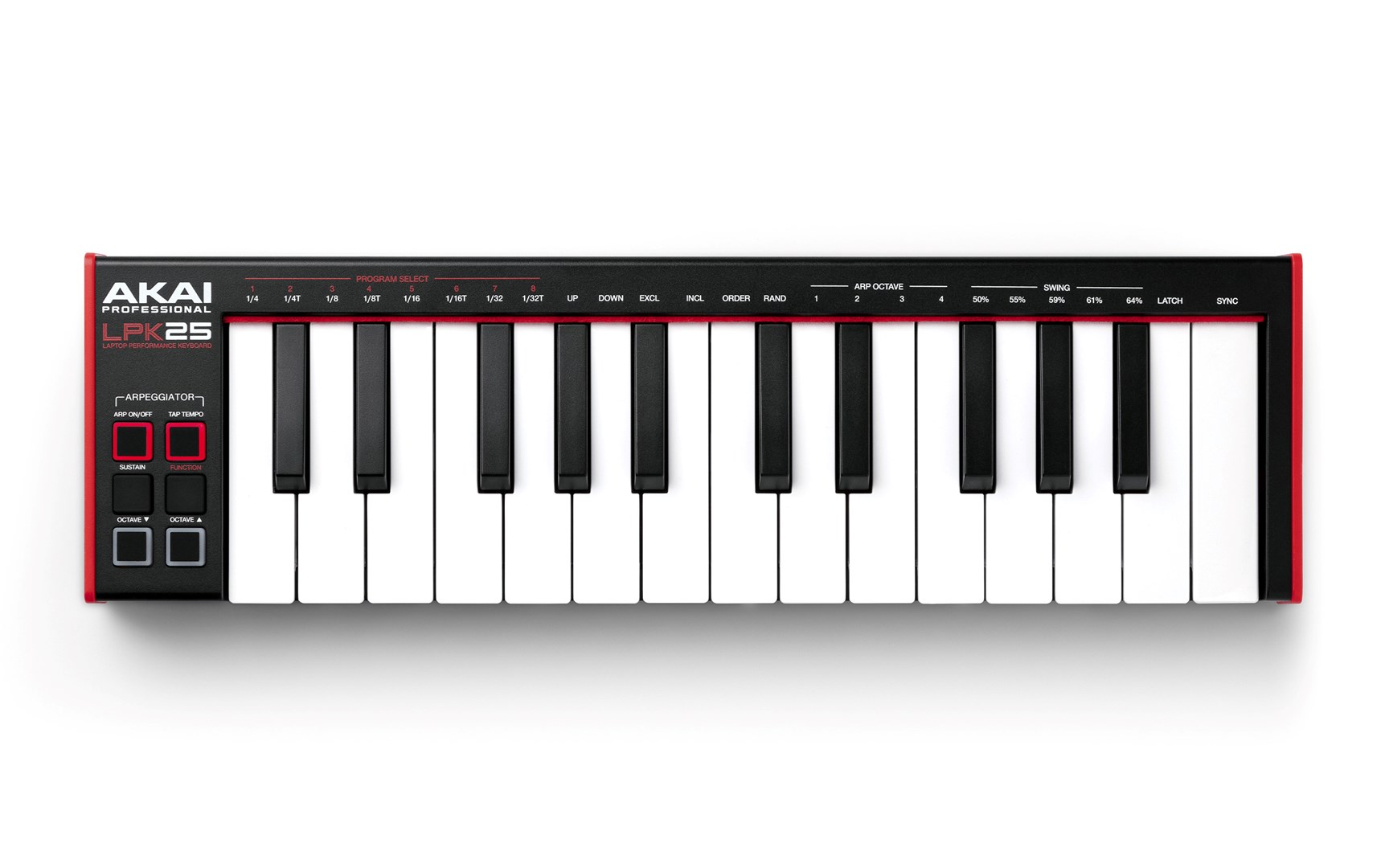 AKAI LPK 25 MKII MIDI kontrolna tipkovnica, 25 tipk, USB, rdeča/črna