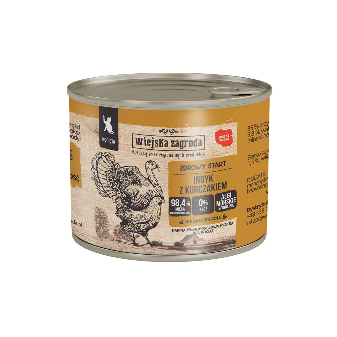 WIEJSKA ZAGRODA mokra hrana za mucke – puran & piščanec, 200g
