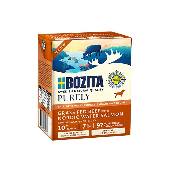BOZITA mokra hrana za pse Purely Duoprotein, govedina in losos, 370g