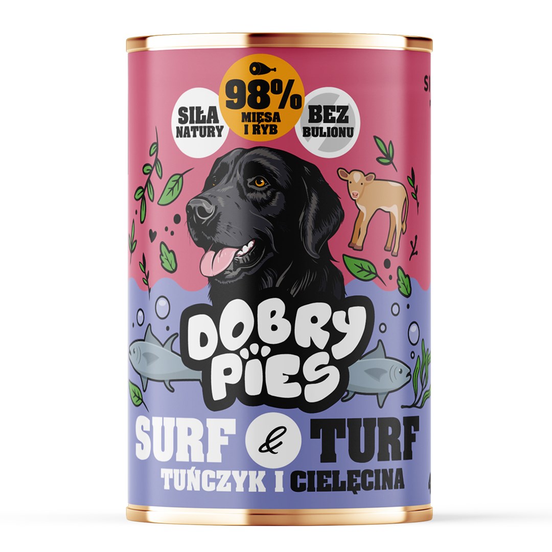 DOBRY PIES Surf & Turf Tuna in teletina - mokra hrana za pse - 400g