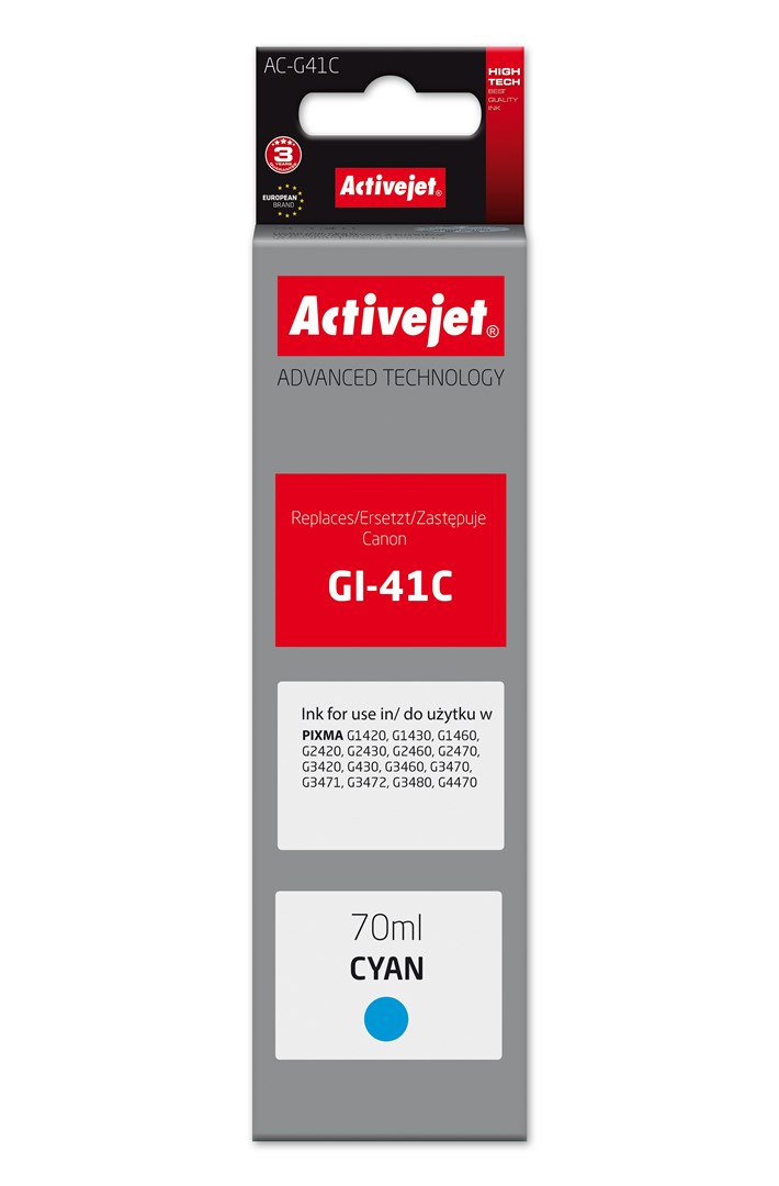 Tiskalniška kartuša Activejet GI-41C Supreme, 70 ml, Cyan