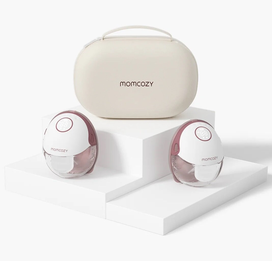 MOMCOZY M6 - Brezžična prsna črpalka brez rok, rdeča, dvojni komplet 180 ml.