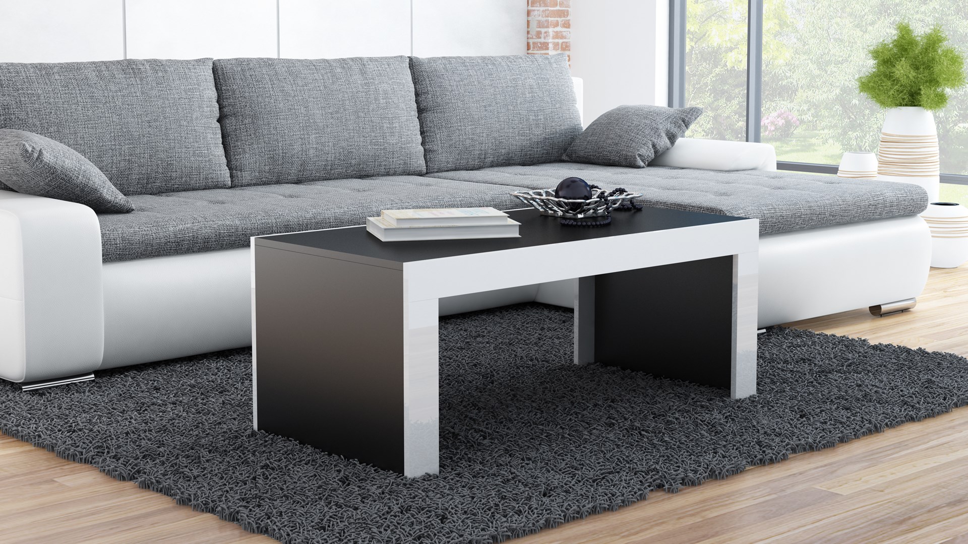 Kavna mizica Cama TESS120, pravokotna, črna/bela, 2 nogi