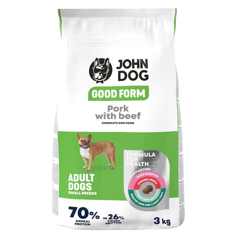 JOHN DOG Suha hrana za majhne pse, svinjina z govedino, 3kg