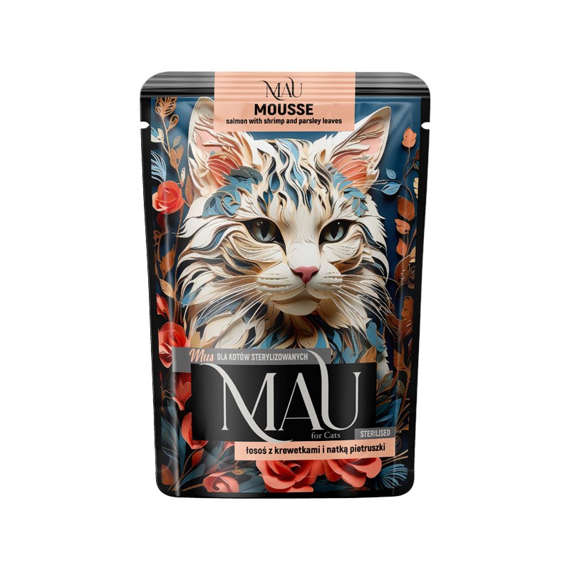 DNT MAU Mousse Sterilised Losos z rakci in peteršiljem, Mokra hrana za mačke, 85 g