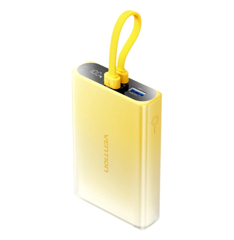 Vention 10000mAh prenosni polnilnik z LED zaslonom, USB-C + Lightning + USB-A, 22.5W (rumen)