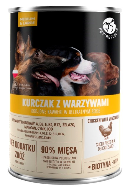PTR PET REPUBLIC Piščanec z zelenjavo za srednje in velike pse - mokra hrana - 1250g
