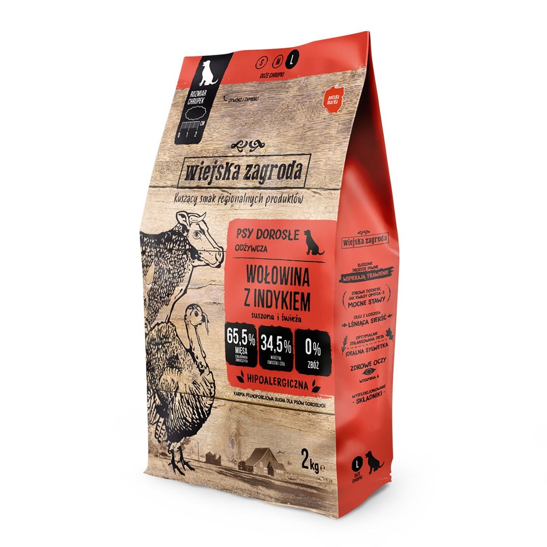 WZA Wiejska Zagroda Govedina s puranom L - suha pasja hrana, 2 kg