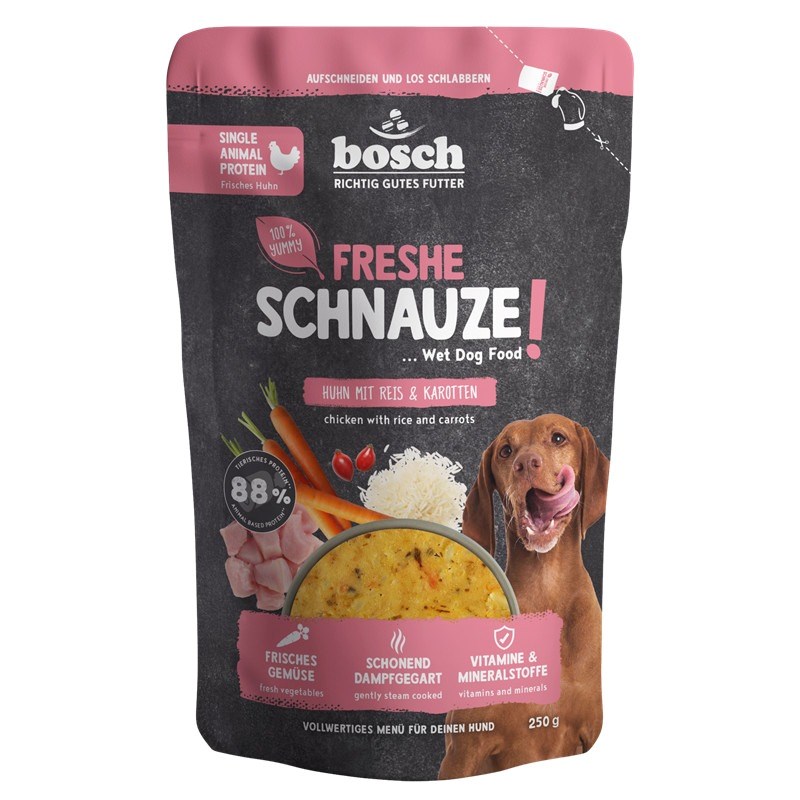 BOC BOSCH Freshe Schnauze piščanec, riž in korenje - mokra pasja hrana - 250g