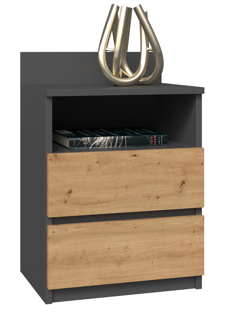 Topeshop M1 nočna omarica, 2 predala, hrast/antracit