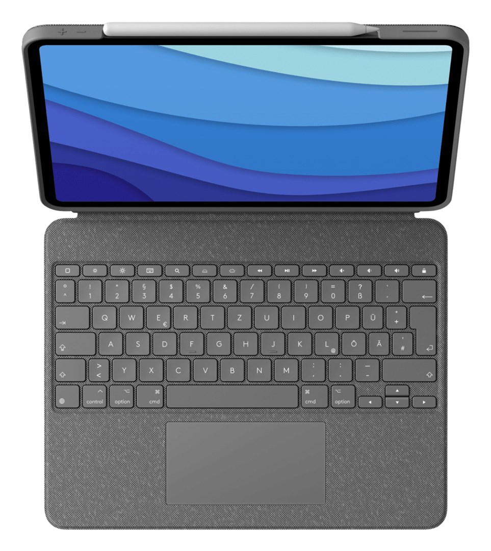 Logitech Combo Touch tipkovnica z drsnico za iPad Pro 12.9" (5. gen, 2021), nemški QWERTZ, siva