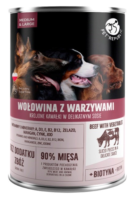 PTR PET REPUBLIC Govedina z zelenjavo za srednje in velike pse - mokra hrana - 1250g