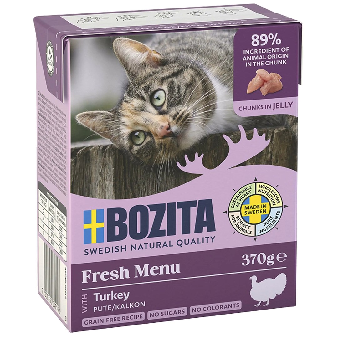 BOZITA Hrana za mačke v mesnih koščkih s puranom v omaki – 370g